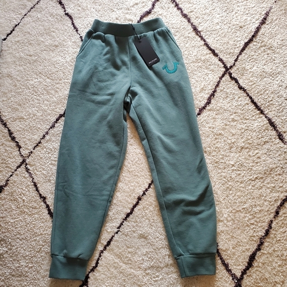 True Religion Logo Sage Green Sunset HR Joggers Sweatpants Small